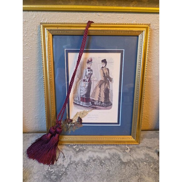 Reproduction 1884 Framed German Victorian Fashion Print "Der Bazar" Tassel & Pre - Picture 1 of 11